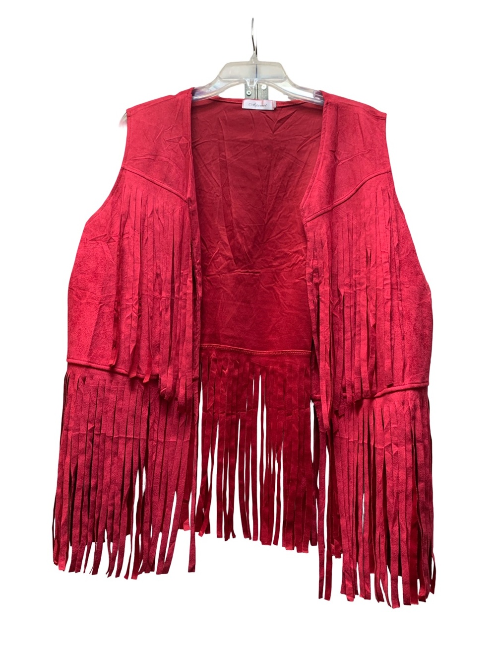 Red Fringe Faux Suede Vest - Boho Sleeveless Layer